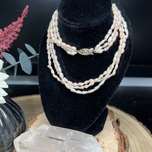 Multi-Strand Rice Pearl Necklace with Gold Clasp